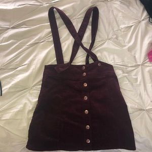 Maroon Corduroy Suspender Skirt